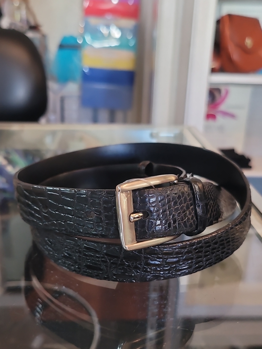 Classic Men's Black Croc-Embossed Leather Belt with Silver Buckle Viet Thanh